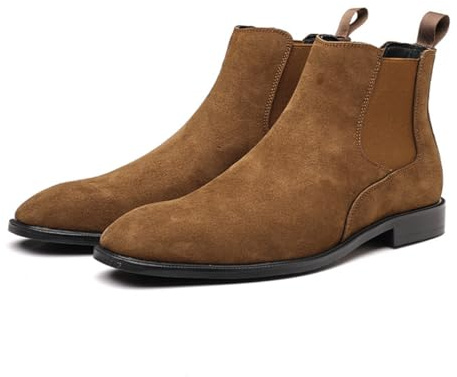 HESYSUAN Botas clásicas de gamuza Chelsea para hombre, botas de meter sin cordones, estilo retro, color liso, cómodas, de piel de ante