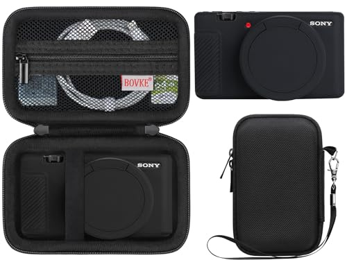 BOVKE 2 in 1 Camera Custodia per Sony Vlog camera ZV-1 Fotocamera digitale, Custodia in Silicone + Custodia Rigida con Borsa da Trasporto Set Protettivo per Fotocamera Sony ZV1, Nero