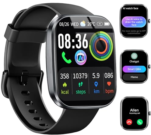AI Smart Watch, 1.91 ChatGPT 2026 Smartwatch Men Women Bluetooth 5.4 Call | AI Voice, 200+Watch Face, SPO2/Heart Rate/Sleep Monitor, 115+Sports IP68 Waterproof Fitness Activity Tracker for Android iOS