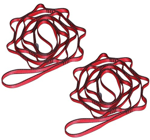 KIKIGOAL 2pcs Daisy Chains Forte D’escalade de Sangle Réglable Corde D’escalade Forte Daisy Chains Nylon Multi-fonction Yoga Strap 2 Article Daisy de Corde (Rouge, 105cm)