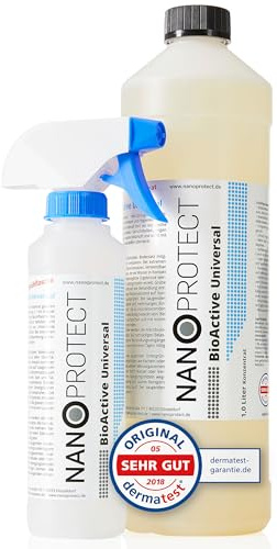 Nanoprotect BioActive Universal Geruchsneutralisierer | Biologischer Geruchsentferner und Textilerfrischer mit Wirkbeschleuniger | 1 Liter Konzentrat Set mit Sprühflasche