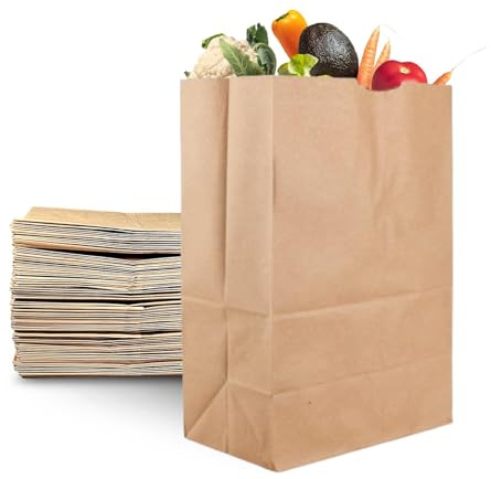 PrimeSaver Heavy Duty Paper Grocery Bags 12x7x17 – Large Brown Kraft Shopping Bags for Groceries, Retail, Takeout & Gifts – Eco Friendly Recyclable Paper Sacks Bulk 57 lb Strength – 100 Pack