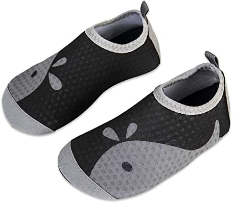 WateLves Kids Beach Swim Shoes Water Sport Shoes Barefoot Skin Boys Girls Baby Non-Slip Quick Dry Barefoot Aqua Socks Pool Surfing Yoga Garden, Xjy.black/Ash, 6.5/7.5 UK Child