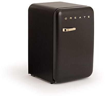 CREATE / RÉTRO FRIGO 83.5 ARGENT/Réfrigérateur noir avec poignée or / 98W, basse consommation, 2 étagères, régulateur de température, porte-bouteilles, 56x54x84cm.