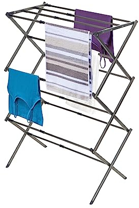 BLACK+DECKER 3 Tier Expandable Collapsing Foldable Laundry Rack for Air Drying Clothing, Space Saving Heavy Duty Lightweight Metal Drying Rack(Silver)