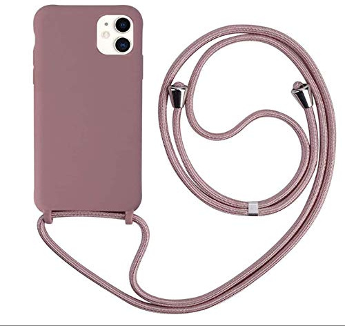 MEVIS Liquid Silikon Handykette Hülle für iPhone 11,Verstellbarer Halskette Silikon Handyhülle-Lotus Farbe - 6.1 Zoll