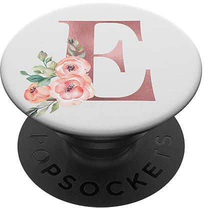 PopSockets Monogram Letter E Rose Pink Flowers Design for girls floral PopSockets PopGrip: Swappable Grip for Phones & Tablets