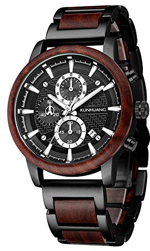 XIRUVE Holz Quarz Holzuhren Armbanduhr für Herren Datum Chronograph mit Geschenkbox