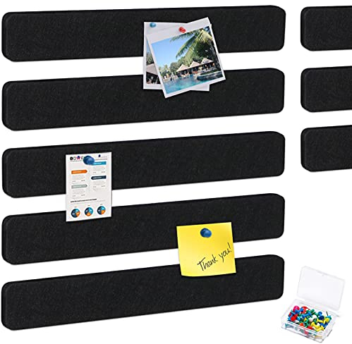 HyFanStr 8 Stück Pinnwand Bar Streifen Korkplatte, Schwarz Selbstklebende Korkplatte mit 40 Stück Pushpins für Foto Hängen, Bulletin Tafeln Heimdekoration Wanddeko für Notizen Büro