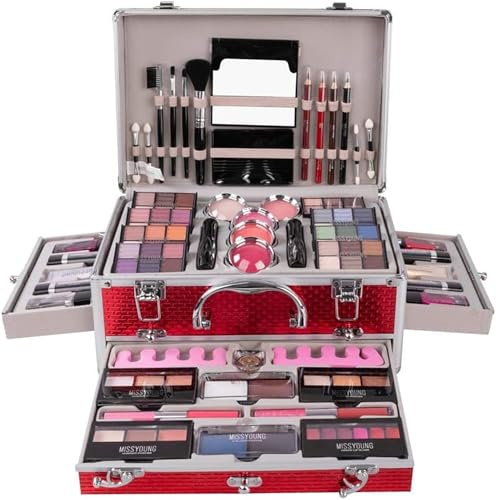 FantasyDay Multifunktions Exquisite Make-up Geschenkset Kosmetik Schmink Kit für Gesicht, Augen und Lippen - Makeup Paletten Schminkkoffer mit Lidschatten Palette, Lippenstift, Rouge, Mascara, Pinsel