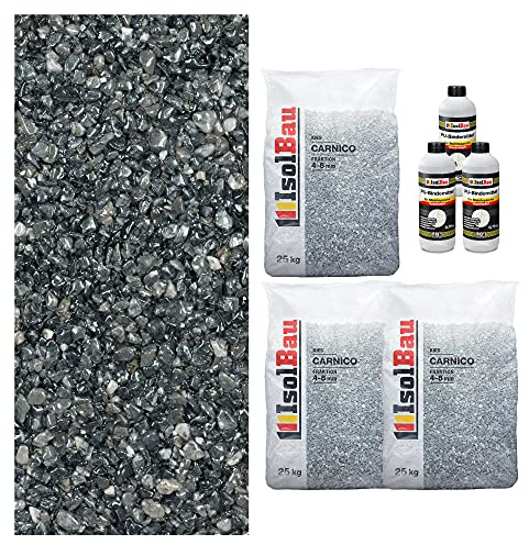 Isolbau Steinteppich Aussen Komplettset Marmorkies 75kg + Bindemittel bis 7,5m² Carnico 4/8mm Epoxidharz Terassenboden Natursteinboden Marmorkies Bodenbelag, Steinboden, Marmorstein, Innen Außen