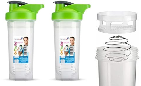 HOMESHOPA Shaker Bottle, 2 Pack Green 700ml Protein Shaker Bottle with Mixer Ball for Supplement Shakes, Leak-Proof Screw-On Lid & Secure Drinking Flip Cap, BPA Free Sport Gym Blender Bottle