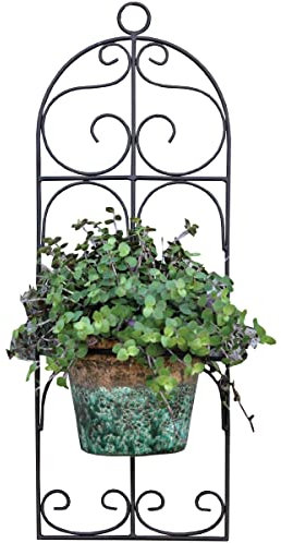 Gardenesque Single Plant Pot Wall Mounted Planter for Outdoors | Scroll Design | Garden Wall Planter in Black Metal