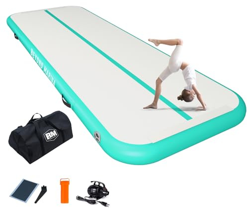 BEYOND MARINA Inflatable Gymnastics Mat, 10 cm Thick Air Tumble Track, 2m/3m/4m/5m Heavy-Duty Tumbling Mat with Electric Pump, for Home, Gym, Cheerleading, Yoga, Acrobatics, Water Fun - 2m Green