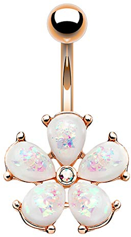 Piercingfaktor Bauchnabelpiercing Chirurgenstahl Bauch Bauchnabel Piercing Banane Stecker Anhänger Tribal Vintage Blütenblätter mit Opal Steinen Rosegold