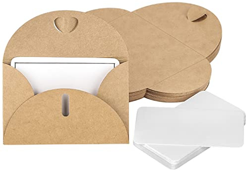 Unvtap Kraftpapier Umschläge 100Pcs Klein Umschläge Kraftpapier Umschlag mit Blanko Kartenset, Mini Briefumschläge mit Karten für Geschenkkarten DIY Graffiti(50 umschlag+ 50 Blanko Kartenset)