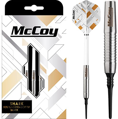 McCoy Darts D6095 Shark | Premium 90% Wolfram Soft Tip Darts Set | Silber 22g