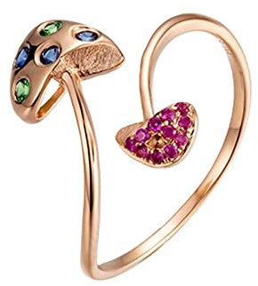 KnBoB 0.11ct Turmalin Ring, Damen 18 Karat (750) Rotgold Mädchen Ring Pilze Rund Eheringe Größe 57 (18.1)