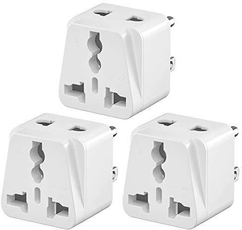 3 Stück USA Reiseadapter Typ B, US-Stecker Adapter (125V/15A), Universal Reisestecker für Amerika, Kanada, Japan & Thailand, Kompakt für Steckdose (Weiß)
