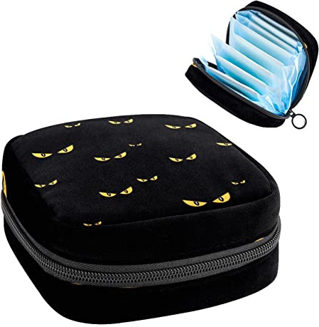 Women Sanitary Napkins Pads Handbag Ladies Menstrual Cup Pouch Girls Portable Tampon Storage Bag Strange Scary Eyes Period Pouch with Zipper