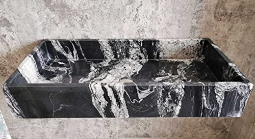 Rechteckiges Waschbecken aus Granit, Schwarz, Größe 90 x 45 cm, echte Fotos des Waschbeckens, Waschbecken, Spülbecken