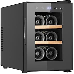 Vinata Sena Weinklimaanlage Freistehend - Schwarz - Weinkühlschrank 6 Flaschen - 39.3 x 26.5 x 49.5 cm - Weinschrank Glastür