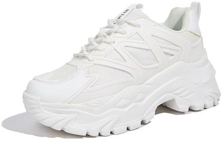 Niluber Chunky Sneakers for Women Platform Sneakers for Women Comfortable Casual Tennis Shoes Lace Up Fashion Walking Shoes(White,8)