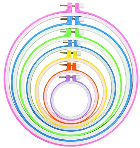 7 Stück Farbiger Stickrahmen 8cm bis 25cm Kreis Kreuzstich Hoop Ring, Nähen und Ornamenten, runde Stickkreise, Kunststoff Stickkreise Nicht verformbar, Stickerei-Set für den Stickrahmen-Set