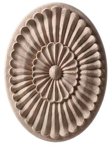 Holzschnitzerei Kunsthandwerk Schnitzerei Holzapplikation Holzfiguren Ecke Unbemalt Runder Rahmen Wand Tür Möbel Holzschnitzerei Dekorativ 16 X 12 Cm