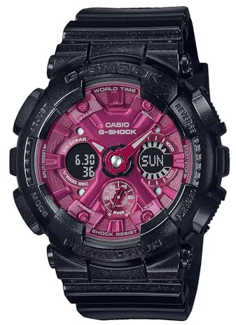 Casio GMAS120RB-1A Women's Black Glossy Hot Pink Dial Alarm Chronograph G Shock Watch