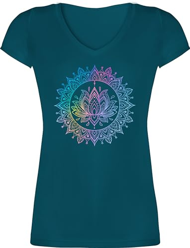 Shirtracer - T-Shirt Damen V Ausschnitt - Yoga - Mandala Lotusblume I Spirituelle Meditation I Pilates Lotus Entspannung