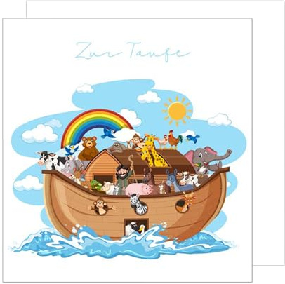 Edition Seidel Premium quadratische Glückwunschkarte zur Taufe mit Umschlag. Taufkarte Grußkarte Karte Arche Noah Tiere Taufkind Junge Mädchen Kinder (ETQ106 SW024)