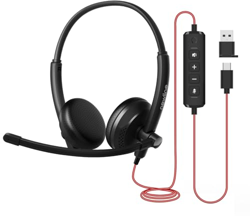 N newline Auriculares para PC con micrófono USB, súper reducción de Ruido, Comodidad de Uso prolongado, Efecto de Sonido HiFi, Cable de 1,87 Metros, Headset PC/Mac/Smartphone