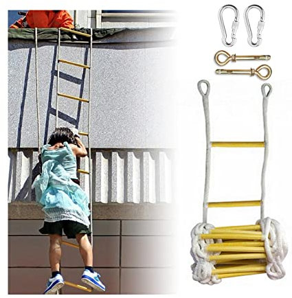 AiQima Échelle D'Évacuation, Échelle de Corde 2-6 Étages, Échelle de Secours en Cas D'Incendie, Échelle de Sécurité avec Crochets/A/3M