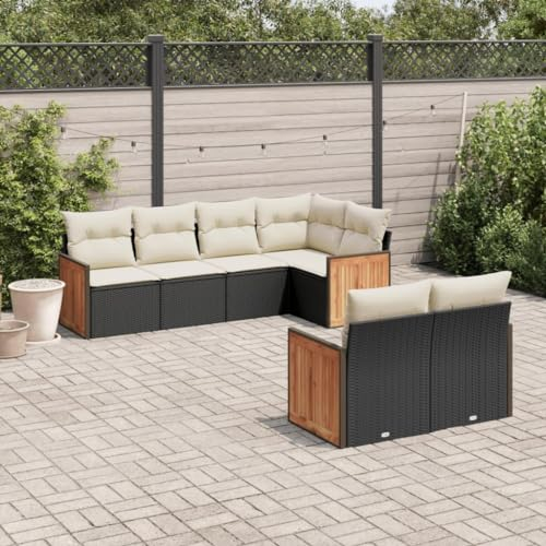 Rantry 7-TLG. Garten Sofagarnitur mit Kissen Gartensofa mit Stauraum Gartenlounge Balkonmöbel Gartenmöbel Loungesofa Rattansofa Ecksofa Sitzgruppe Loungemöbel Gartenset Schwarz Poly Rattan