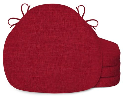 FlyGulls Set of 4 Windsor Chair Cushions Seat Cushion for Dining Kitchen Chairs with Anti-Slip Bottom Thick Textured Chair Pads with Ties for Indoor Use (16x15.7 Red)