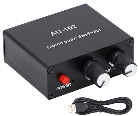 Distribuidor de Audio Mezclador de Audio Estéreo Divisor de 2 Vías 1 en 2 Salidas para Amplificador de Potencia con Interfaz de 3, 5 Mm