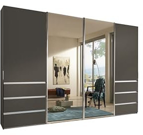WIEMANN Schwebetürenschrank Kleiderschrank Schlafzimmerschrank 330cm breit, mit Schubladen, Havanna Dekor, mit Spiegel, Höhe 236cm, Malibu
