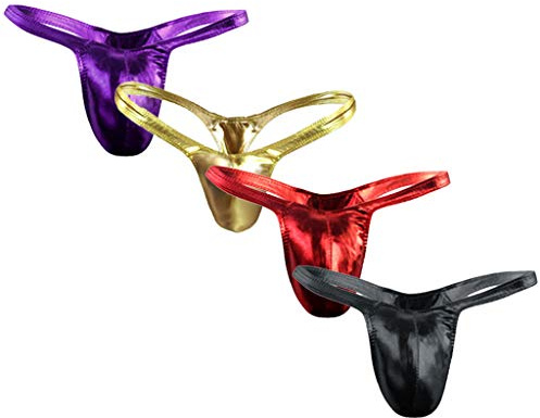 Mens Briefs Multipack 4pc Underwear Man Metallic Sparkly G String Sexy Thongs Jockstrap Y Fronts Bulge Pouch G-Strings & Thongs Beach Swimwear Nightclub Pool Party