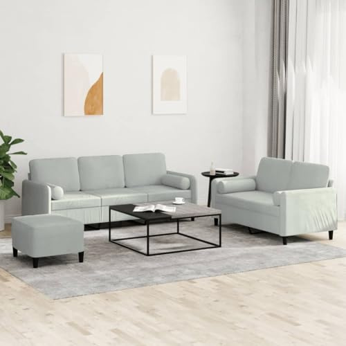 Gecheer Set di Divani 3 pz con Cuscini Grigio Chiaro in Velluto, Divano Moderno 2 e 3 Posti, dire Divano Imbottito, Divanetto A3202044