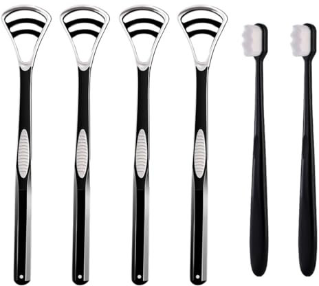 4 PCS Pulisci Lingua + Confezione da 2 spazzolini extra morbidi con 20.000 setole, per lingua per l'igiene orale e l'alito fresco, facile da usare e da pulire, ecologico e pratico