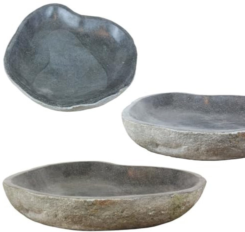 Oriental Galerie Vogeltränke frostfest + UV-Best. Naturstein Garten Vogelbad Wasserschale Wassertränke f. Vögel u. Insekten Stein Vogel-Schale Trinkstein Flussstein frostsicher Gartentränke 35-38 cm