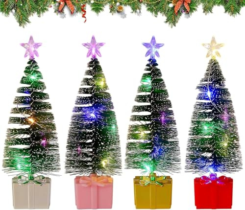 LED Mini Weihnachtsbaum mit Lichterkette 4 Stück Tisch Weihnachtsbaum Geschmückt Mini Künstlicher Weihnachtsbaum mit Beleuchtung Tannenbaum Künstlich Klein Miniatur Tischdeko Weihnachten Deko (4PCS)