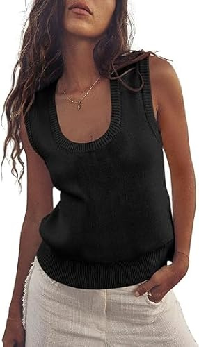 Saodimallsu Damen Tank Top Ärmelloses Sommer Oberteil Geripptes Strick T-Shirt Rundhals Casual Weste Basic Bluse Elegantes Freizeitshirt