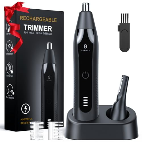 Selouj Ear and Nose Hair Trimmer for Men, 2026 Professional Painless USB Rechargeable Eyebrow & Facial Electric Hair Trimmer for Men Women, Powerful Motor, Dual Edge Blades, IPX7 Waterproof Easy Clean