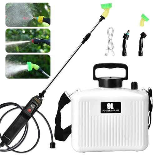 9L Pressure Pump Garden Sprayer, Portable Pompa Irroratrice a Batteria Spruzzatore a Pressione with 3 Mist Nozzles, Retractable Wand, USB Rechargeable, Outdoor Weed Water Sprayer White