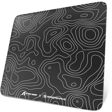 ATTACK SHARK CM05 Gaming-Mauspad Aus Gehärtetem Glas, Ultraglatte Oberfläche, 9H Gehärtetes Glas, 17.72 * 15.75 * 0.2inch, Topografische Kontur, Stoßfest, rutschfeste Mausmatte-Schwarz