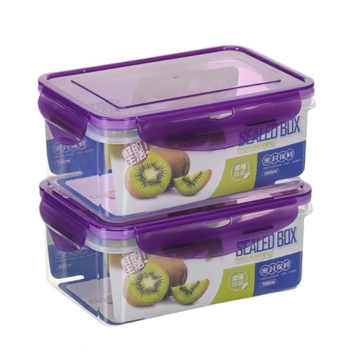 Chereda | Leakproof Food Containers | 1 L | Airtight, Stackable & Reusable Meal Prep Containers with Lids | School Lunch Boxes| 2 Count (Purple)