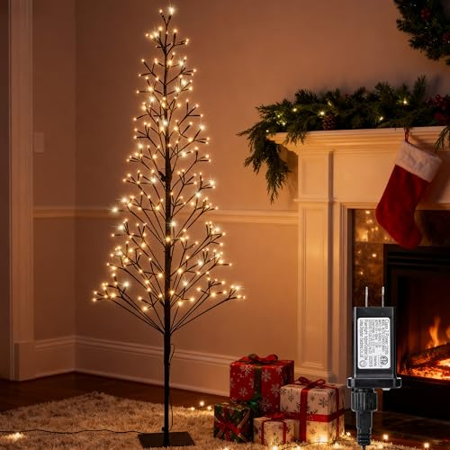4.9 FT Christmas Outdoor Artificial Tree with Lights - 216 LED Pre Lit Christmas Decoration Tree Lights with Timer,Includes 27 LED Flashing Bulb,for Holiday Displays (Warm White)