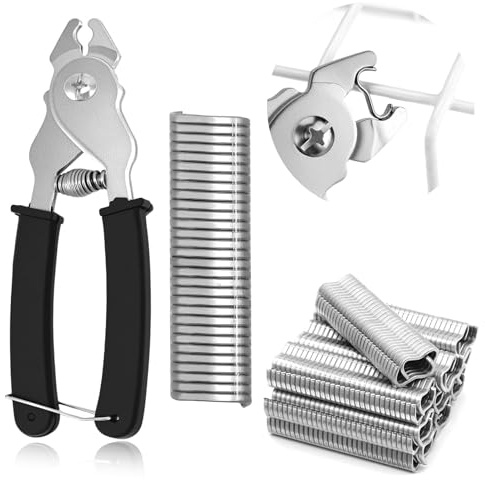 Sausage Clipper Pliers with 1200 Clips, Sausage Clipper Clips, Fence Pliers, Wire Fastening Pliers, Suitable for Mattresses, Car Cushions, Sofas, Fences, Pet Cages